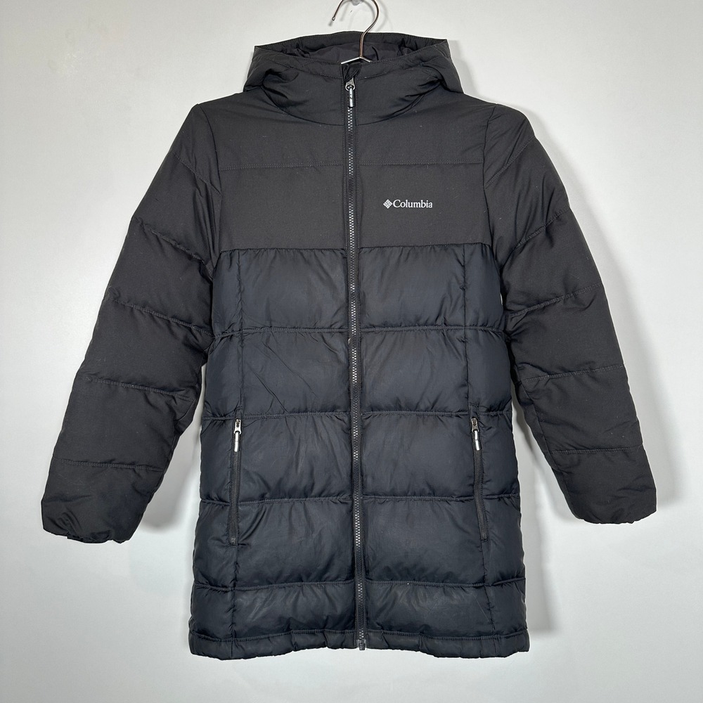 Winter Black Puffer Jacket Columbia Omni-Heat Down Hooded Kids 14/16‎